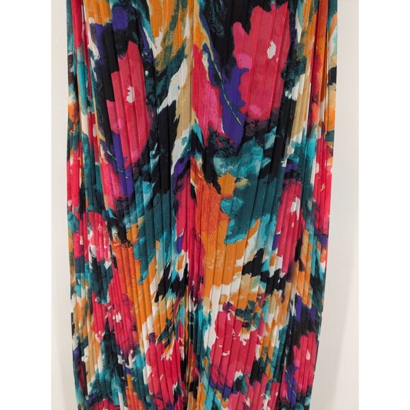 Abstract Pleated Asymmetrical Dress Colorful Art Print Flowy Boho Resort Size 6 - Picture 11 of 14